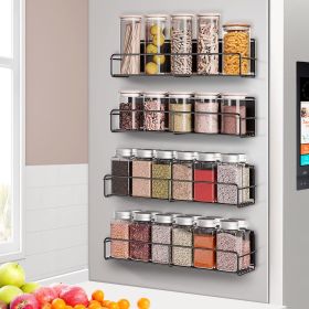 Magnetic Spice Rack For Refrigerator, 4 Pack Fridge Magnet Organizer Magnetic Shelf For Refrigerator And Microwave Oven Metal Fridge Shelf For Kitchen (Color: Black)